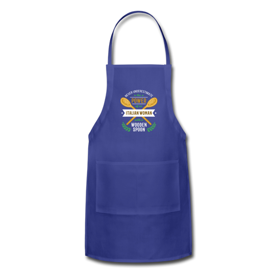 Never underestimate the power of an Italian woman with a wooden spoon Apron - royal blue