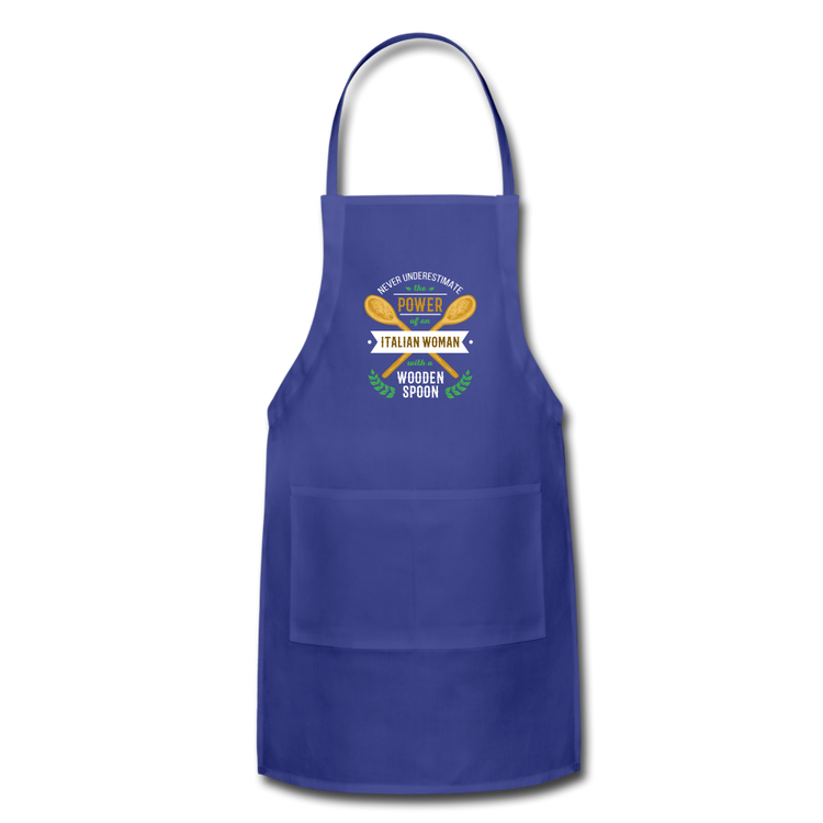 Never underestimate the power of an Italian woman with a wooden spoon Apron - royal blue