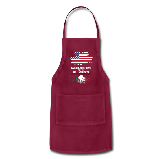 American Grown with Italian Roots Apron - burgundy