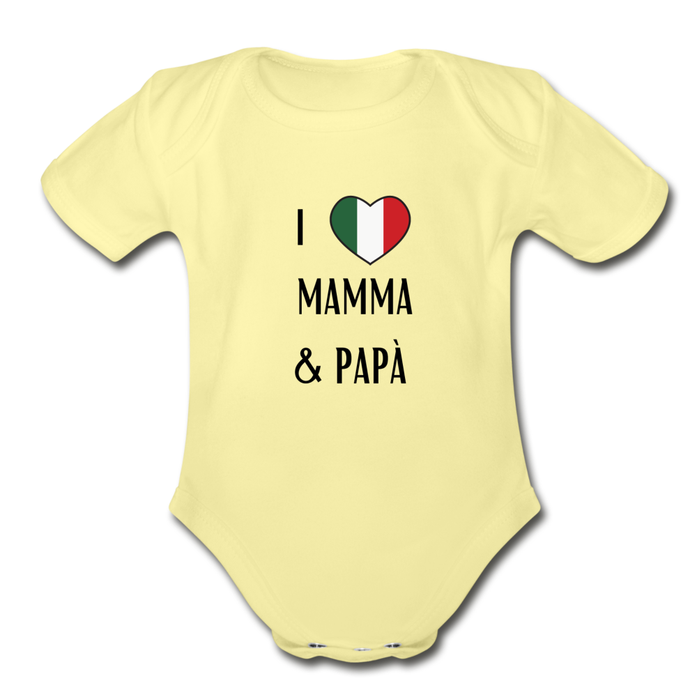 I Love Mama and Papa Organic Onesie - washed yellow
