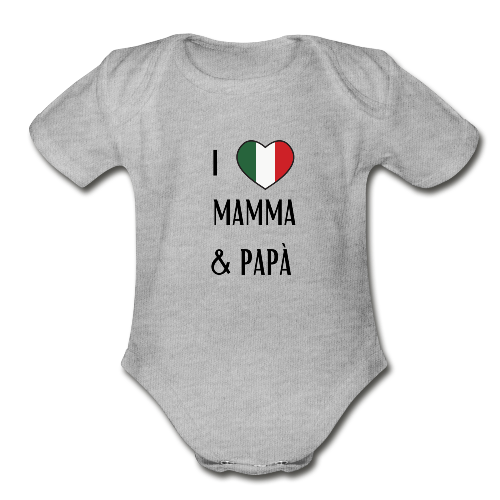 I Love Mama and Papa Organic Onesie - heather gray
