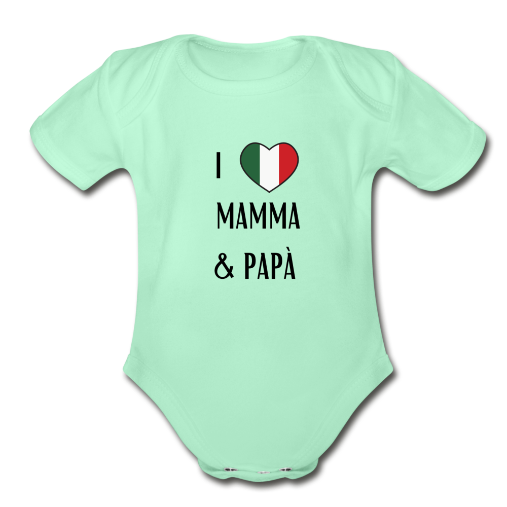 I Love Mama and Papa Organic Onesie - light mint