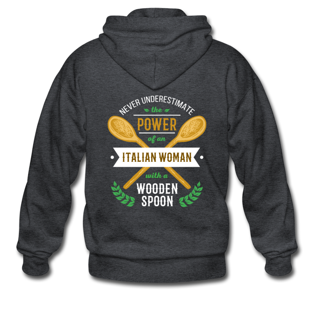 Never underestimate the power of an Italian woman with a wooden spoon Unisex ZIP Hoodie - black