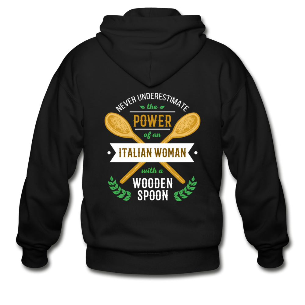Never underestimate the power of an Italian woman with a wooden spoon Unisex ZIP Hoodie - black