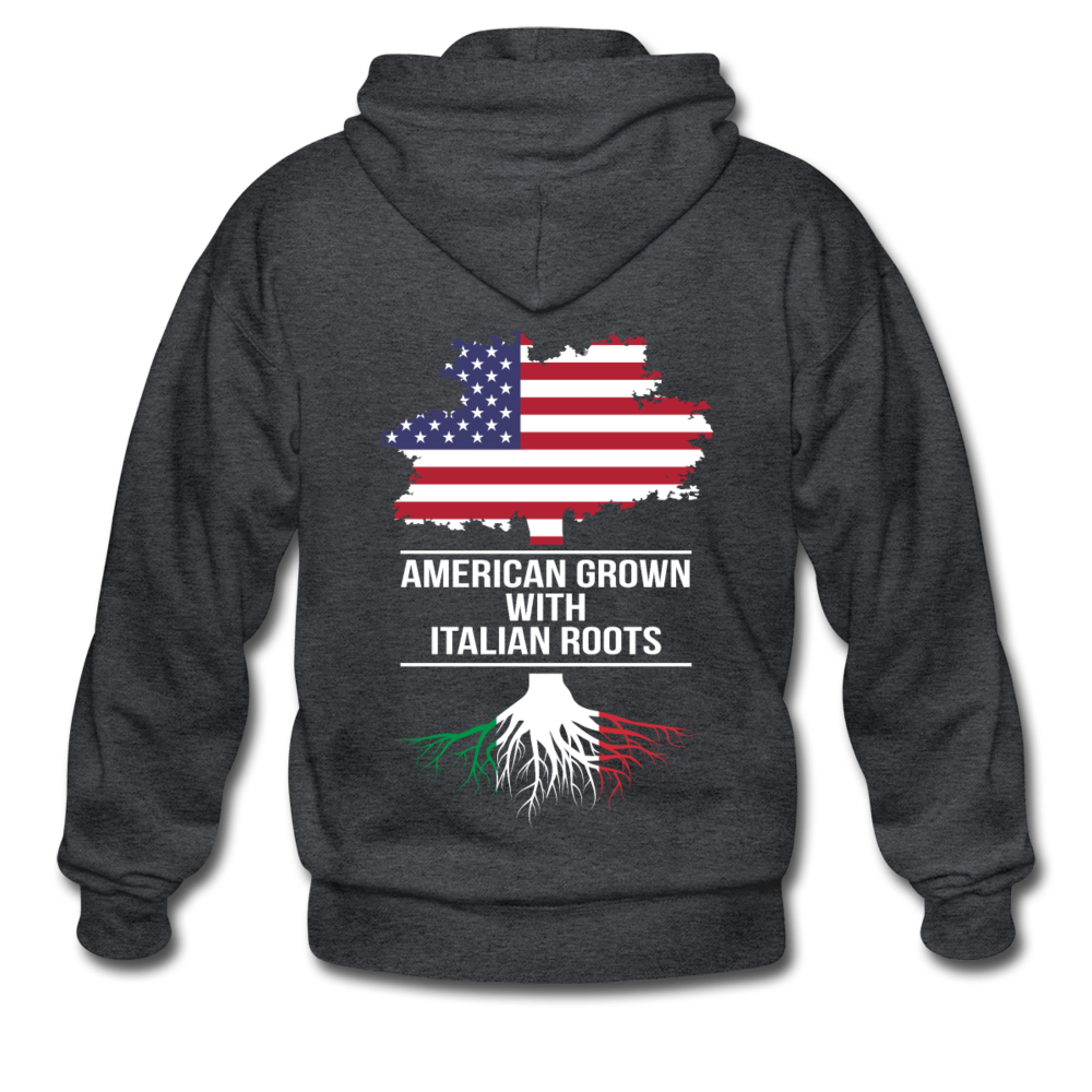 American Grown with Italian Roots Unisex ZIP Hoodie - deep heather