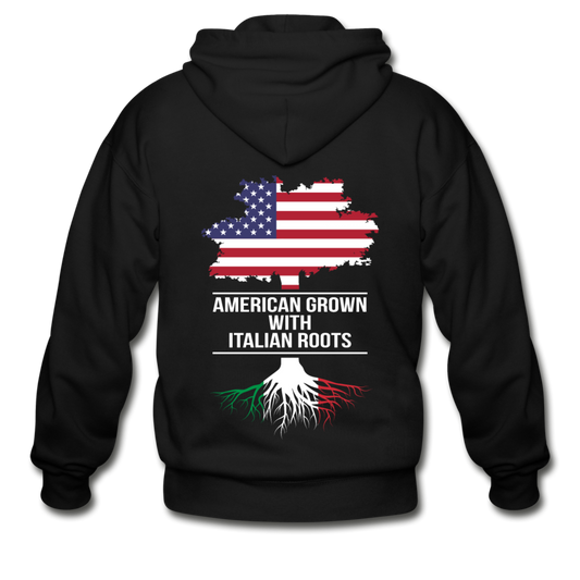 American Grown with Italian Roots Unisex ZIP Hoodie - black