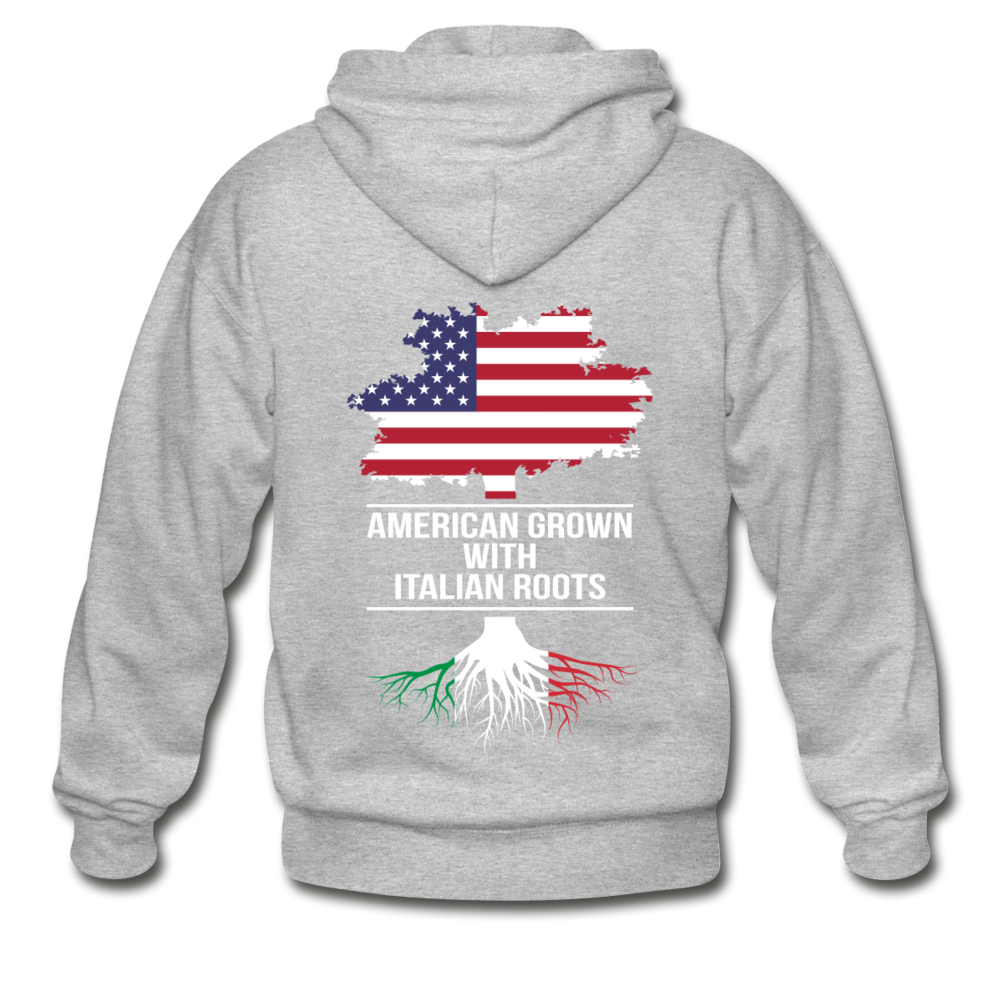 American Grown with Italian Roots Unisex ZIP Hoodie - heather gray