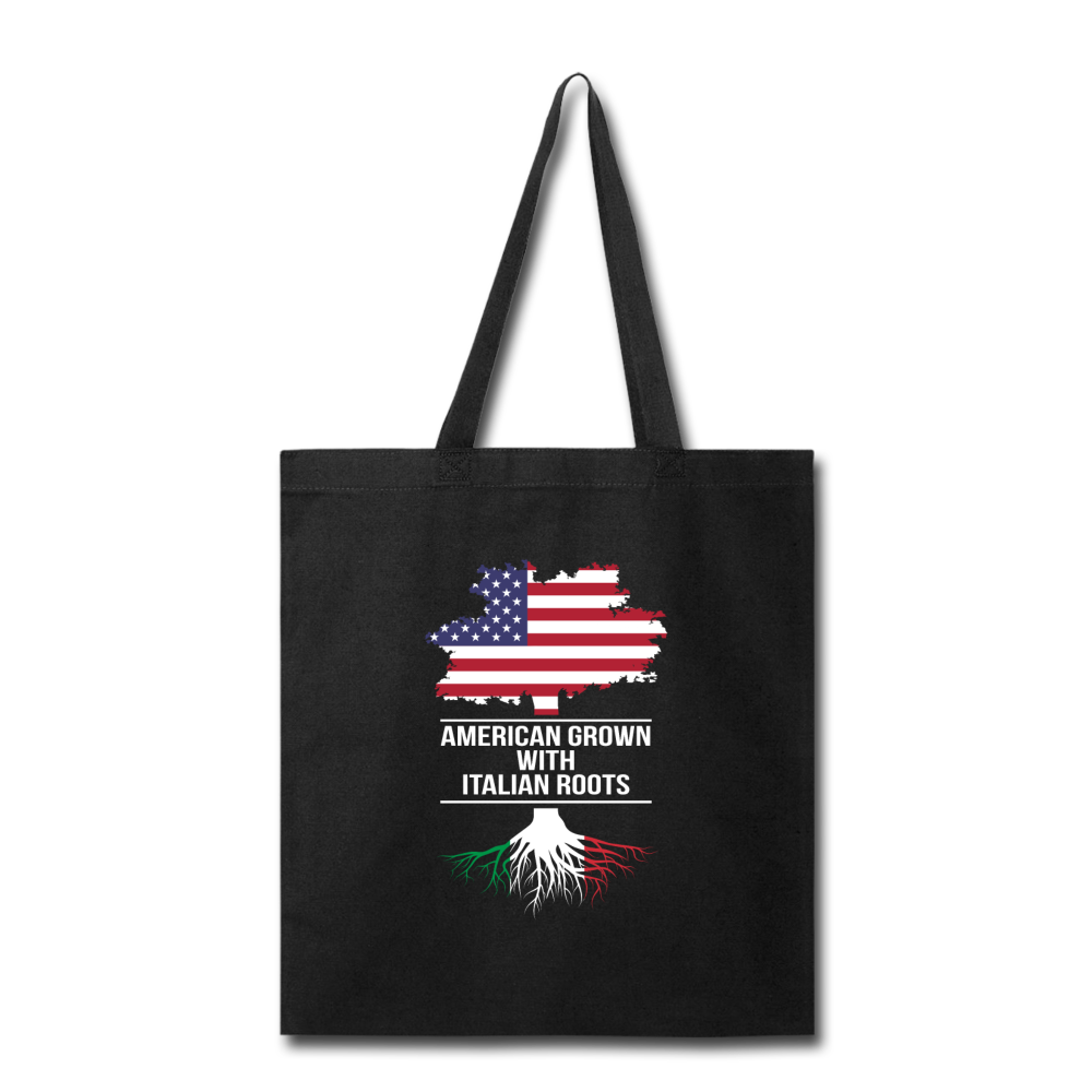 American Grown with Italian Roots Cotton Tote Bag - black