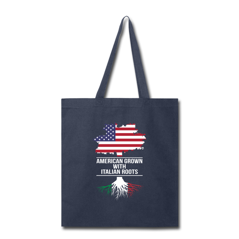 American Grown with Italian Roots Cotton Tote Bag - navy