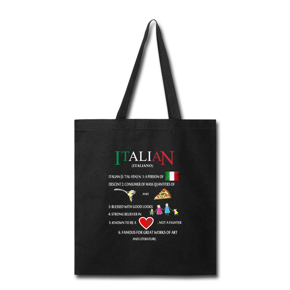 Italian (Italiano) noun Cotton Tote Bag - black