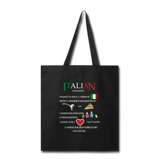 Italian (Italiano) noun Cotton Tote Bag - black