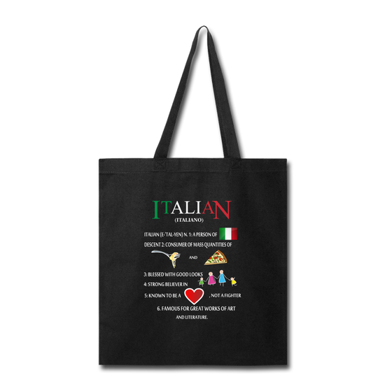 Italian (Italiano) noun Cotton Tote Bag - black