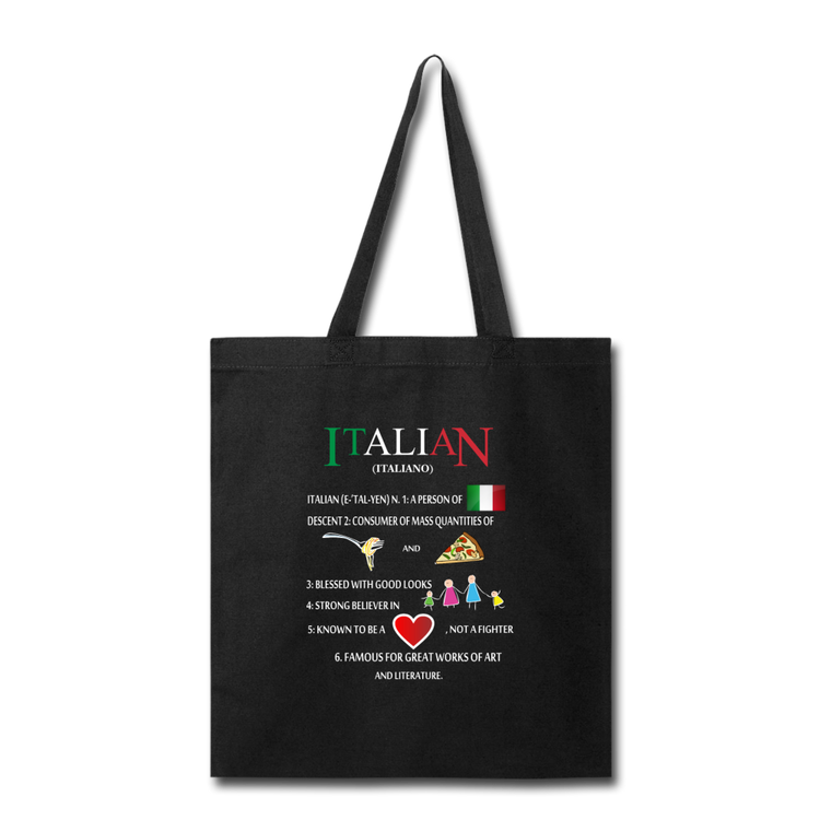 Italian (Italiano) noun Cotton Tote Bag - black