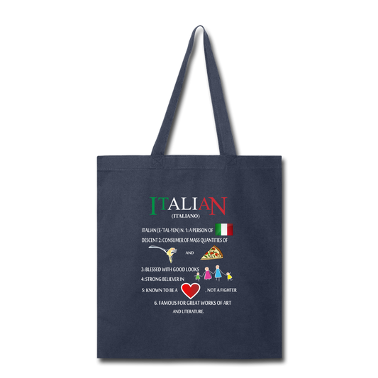 Italian (Italiano) noun Cotton Tote Bag - navy