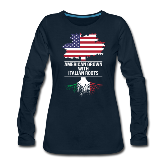 American Grown with Italian Roots Women's Longsleeve - deep navy