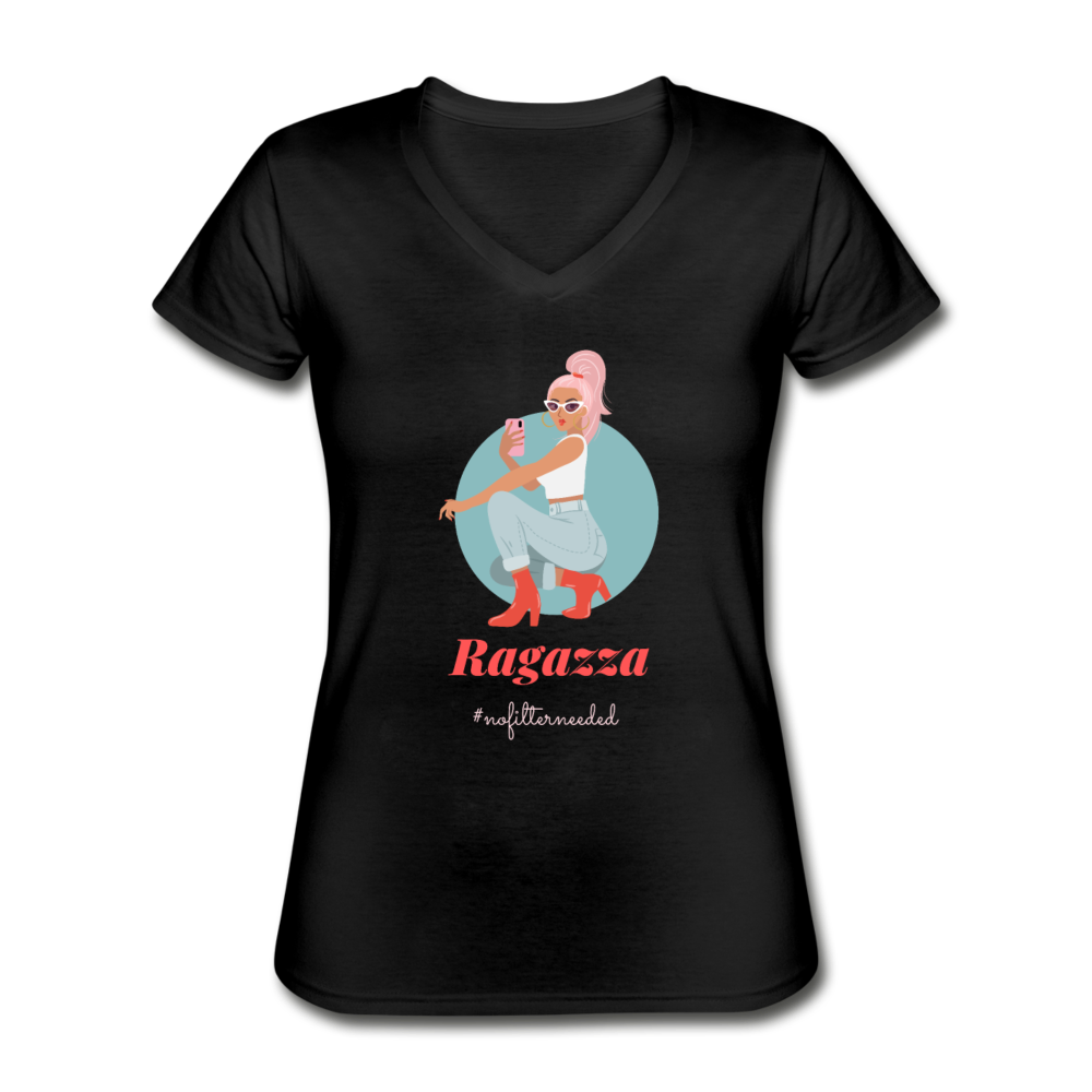 Ragazza, nofilterneeded Women's V-neck T-shirt - black