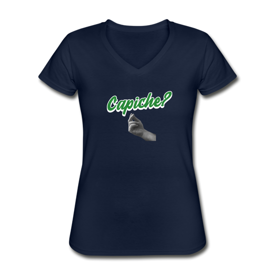 Capiche?  Women's V-neck T-shirt - navy