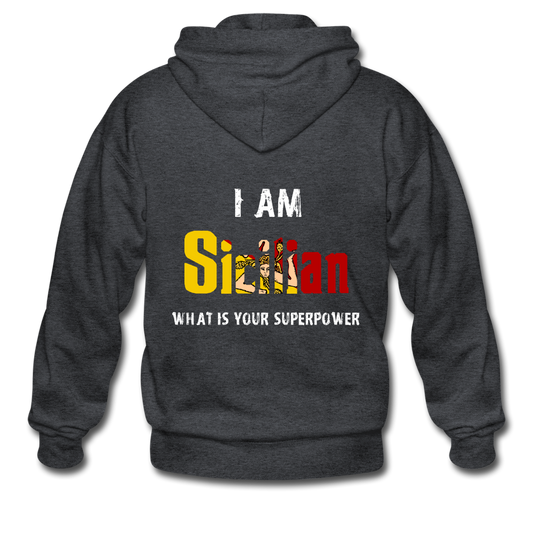 I am Sicilian what's your superpower? Unisex ZIP Hoodie Gildan Heavy Blend Adult Zip Hoodie - deep heather