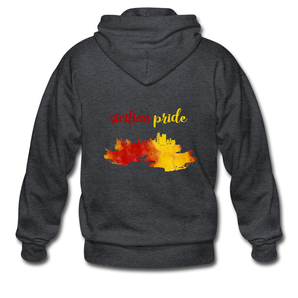 Sicilian Pride Gildan Heavy Blend Adult Zip Hoodie - deep heather
