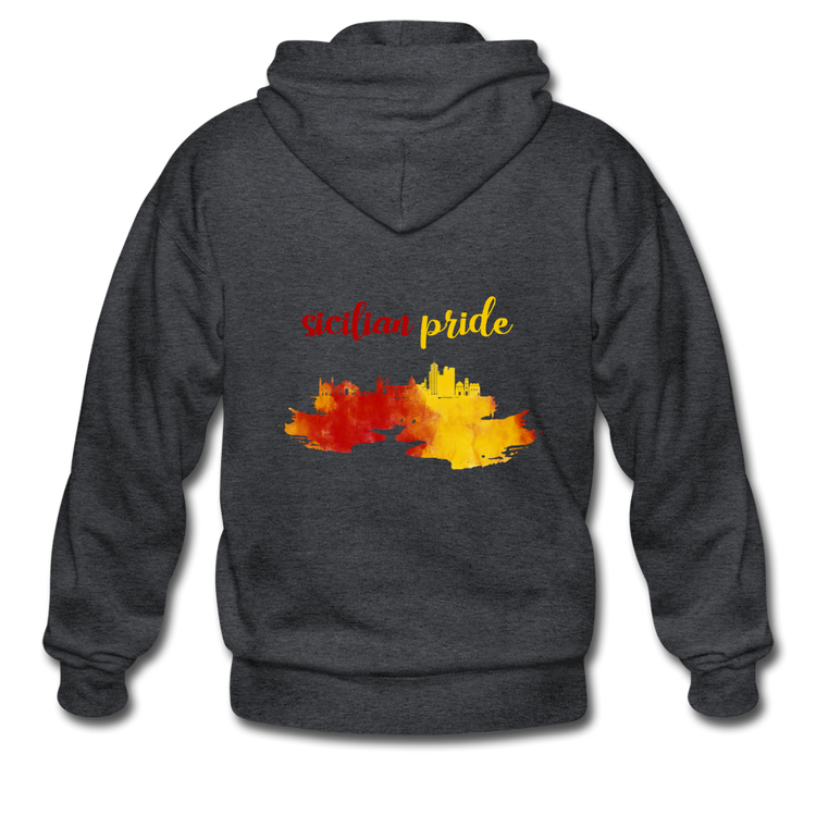 Sicilian Pride Gildan Heavy Blend Adult Zip Hoodie - deep heather