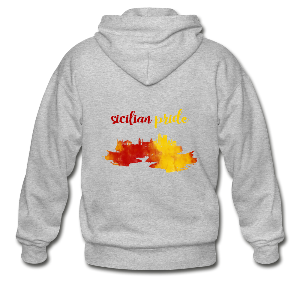 Sicilian Pride Gildan Heavy Blend Adult Zip Hoodie - heather gray