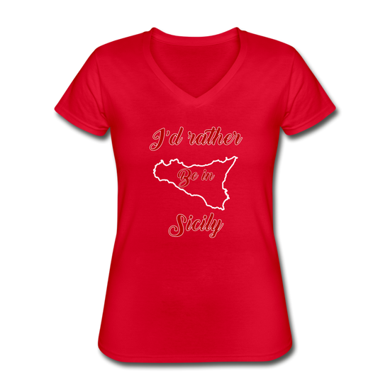 I'd rather be in Sicily Women's V-neck T-shirt - red