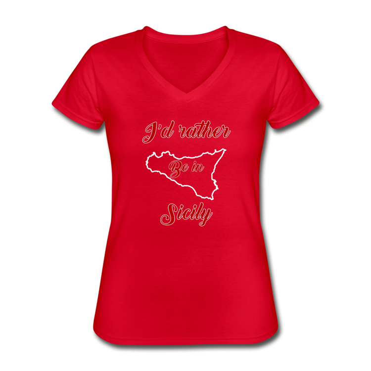 I'd rather be in Sicily Women's V-neck T-shirt - red