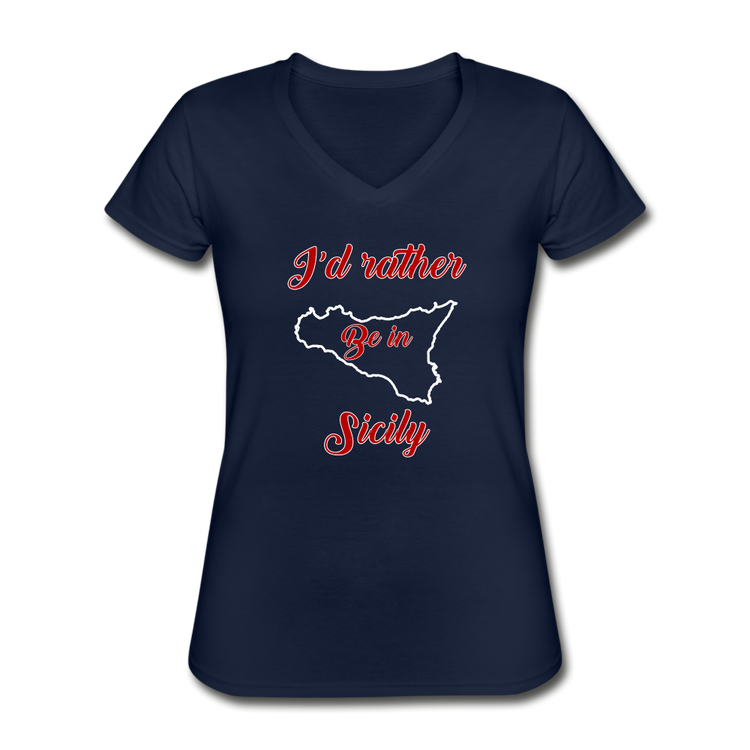 I'd rather be in Sicily Women's V-neck T-shirt - navy