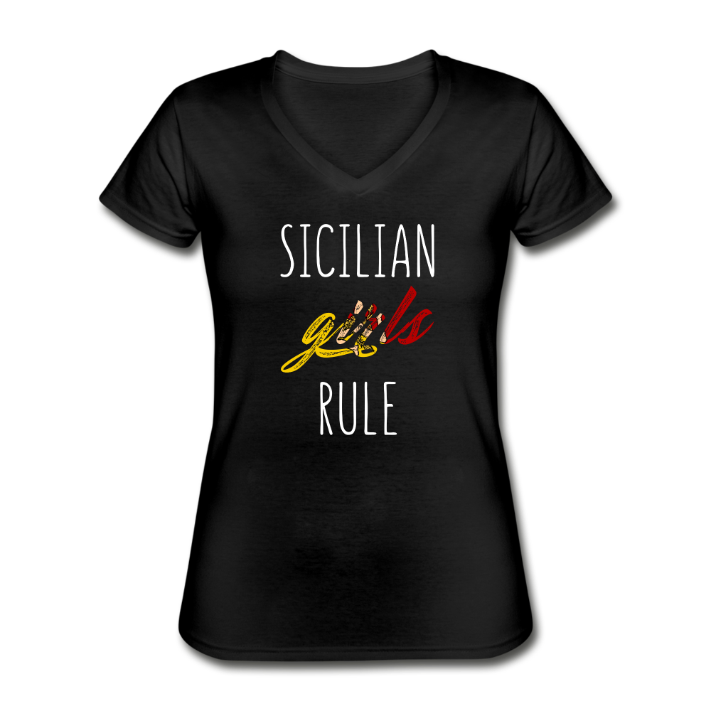 Sicilian girls rule Women's V-neck T-shirt - black