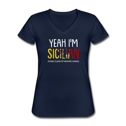 Yeah I am Sicilian Women's V-neck T-shirt - navy