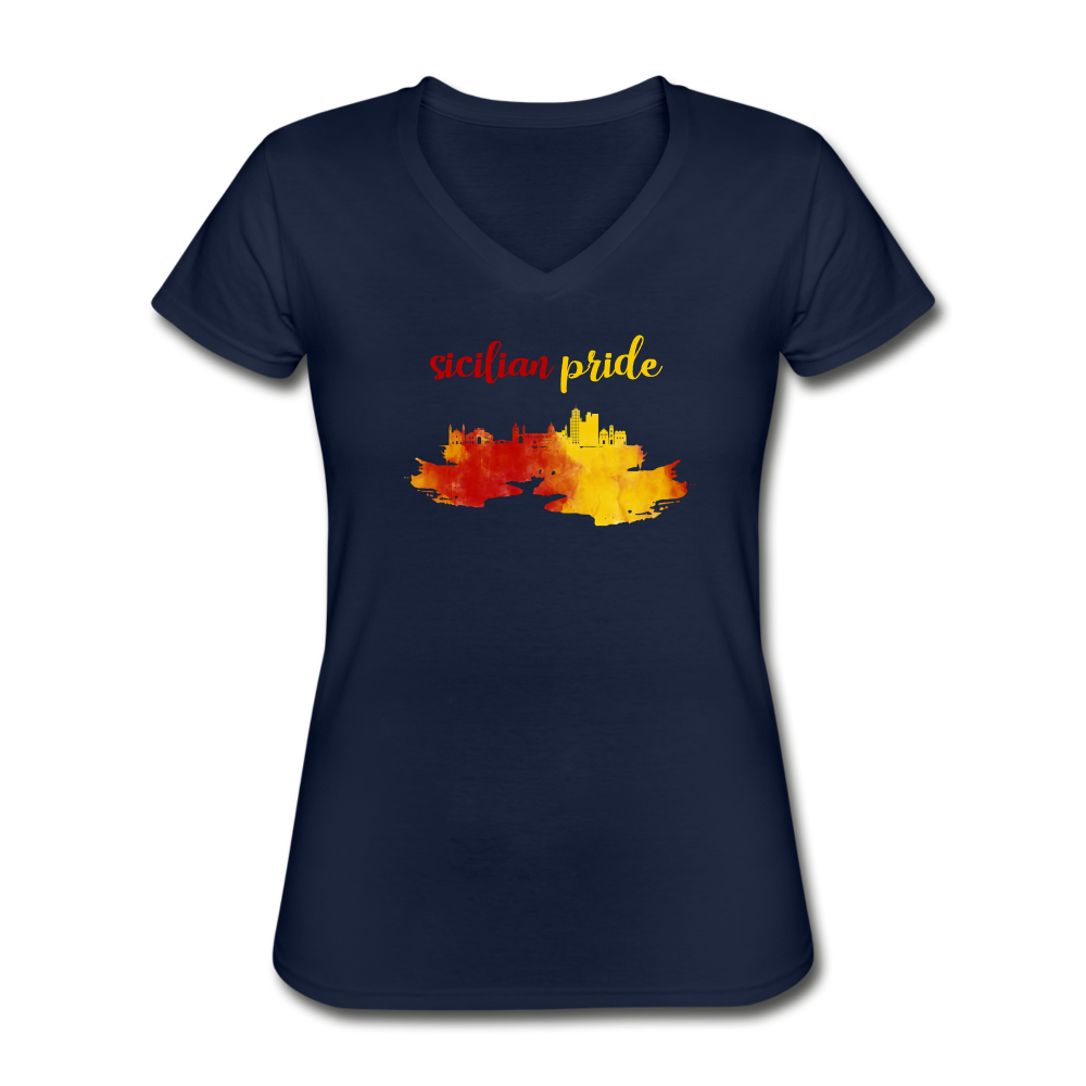 Sicilian Pride Women's V-neck T-shirt - navy