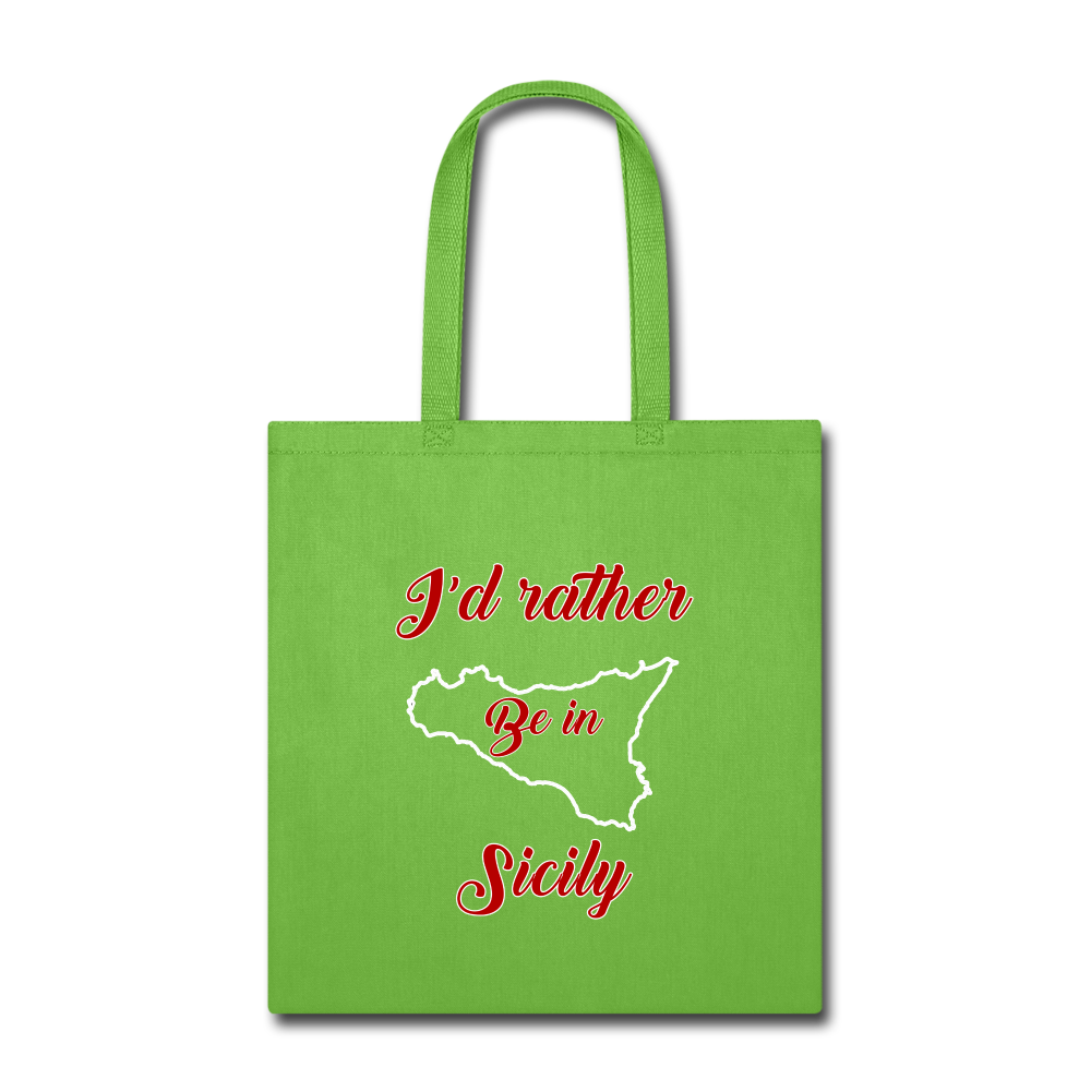 I'd rather be in Sicily Cotton Tote Bag - lime green