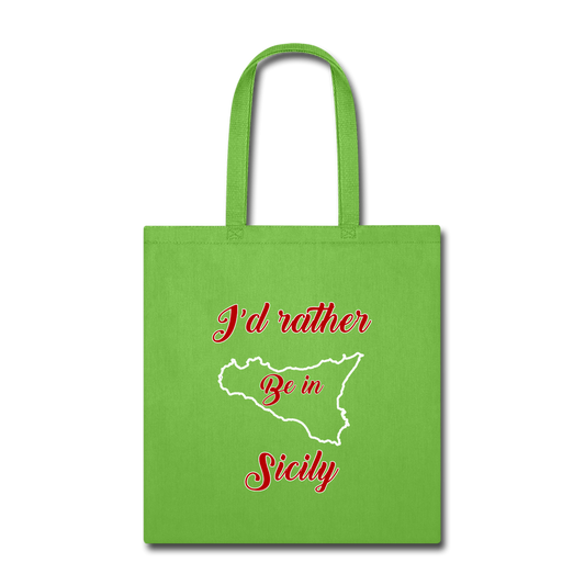 I'd rather be in Sicily Cotton Tote Bag - lime green