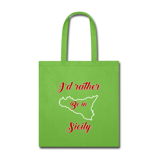 I'd rather be in Sicily Cotton Tote Bag - lime green