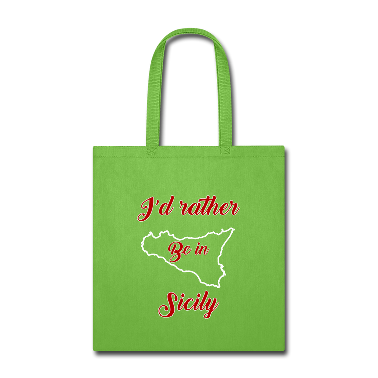 I'd rather be in Sicily Cotton Tote Bag - lime green