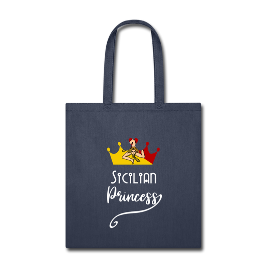 Sicilian Princess Cotton Tote Bag - navy