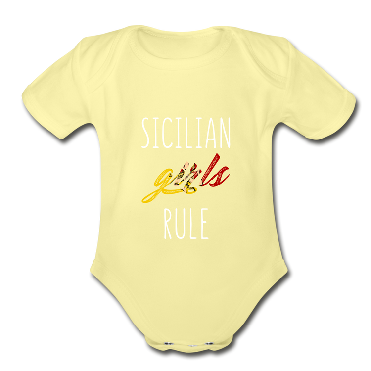 Sicilian girls rule Organic Onesie - washed yellow